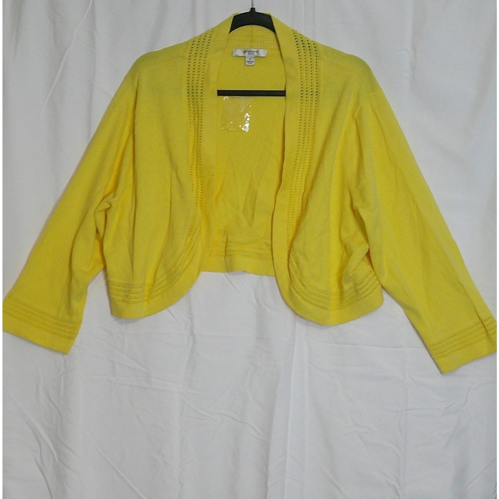 Liz Claiborne Yellow Cropped Bolero Cardigan Sweater Open Front Women's Size M